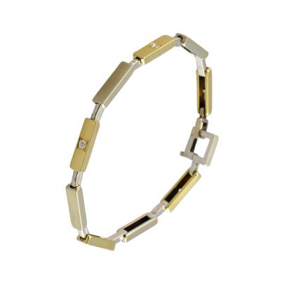 Bicolor gouden armband met diamant 19 cm.