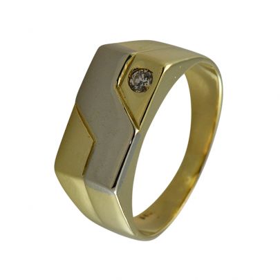 Bicolor gouden herenring met zirkonia Goud