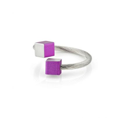 Clic aluminium/stalen ring met paarse blokjes, R4P Aluminium Edelstaal Clic by Suzanne