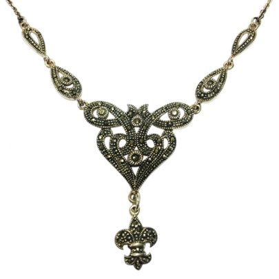 Rikkoert zilveren choker met marcasiet en parelrand 46 cm., 2509 Zilver Rikkoert Huiscollectie