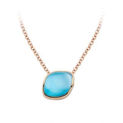 Bigli Mini Chloé roségouden ketting met blauw topaas, parelmoer en turquoise, 20H56RBTMPTURCH/45 Goud Bigli