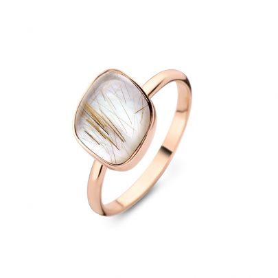 Bigli Mini Chloé roségouden ring met rutielkwarts en parelmoer, 20R136RRUTMPBI Goud Bigli