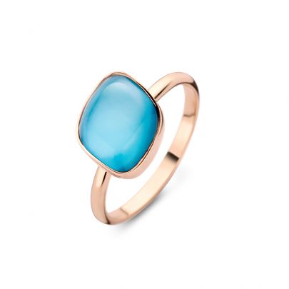 Bigli Mini Chloé roségouden ring met blauw topaas, parelmoer en turquoise, 20R136RBTMPTURCH Goud Bigli