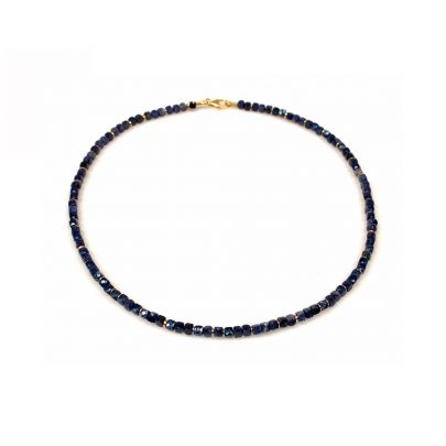 Stones in Style goud op zilveren ketting met facet geslepen blauw saffier 45 cm., N-20-30067 Verguld Stones in Style