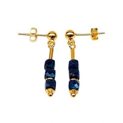 Stones in Style goud op zilveren oorhangers met blauw saffier, E-20-30067 Verguld Stones in Style