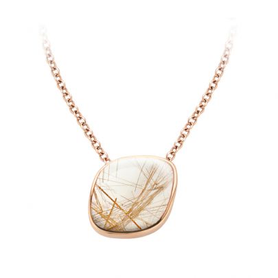 Bigli Mini Chloé roségouden ketting met rutielkwarts, parelmoer en diamant 45 cm., 20H57RRUTMPBI/45 Goud Bigli