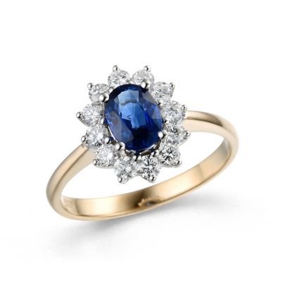 Rikkoert geelgouden ring met diamant en blauw saffier, 3.203.033.098 Goud Rikkoert Huiscollectie