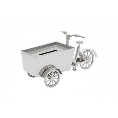 Verzilverde spaarpot bakfiets