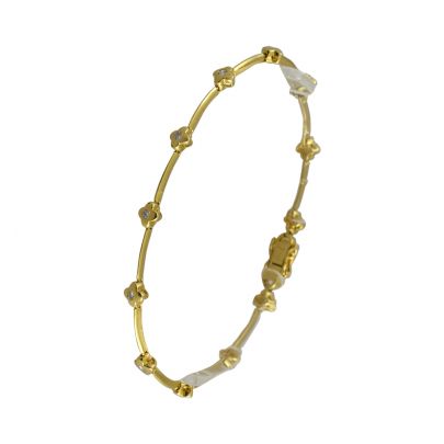 Geelgouden tennisarmband klavervorm met diamant 18,5 cm.