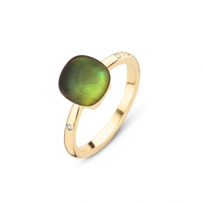 Bigli Mini Sweety geelgouden ring met groene amethist, toermalijn, parelmoer en diamant, 20R87YGAGTOMP Goud Bigli