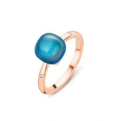 Bigli Mini Sweety roségouden ring met blauwe topaas, parelmoer en diamant, 2087RLOBMP Goud Bigli