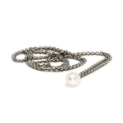 Trollbeads zilveren ketting met witte zoetwaterparel 70 cm., TAGFA-00020 Zilver Trollbeads