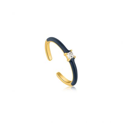 Ania Haie goud op zilveren Navy Blue Enamel ring met emaille en zirkonia, R031-02G-B Verguld zilver Ania Haie