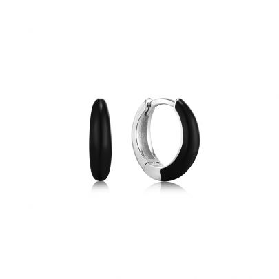 Ania Haie zilveren Raven Black Enamel Huggie Hoop oorringen met emaille en zirkonia, E031-02H-K Zilver Ania Haie