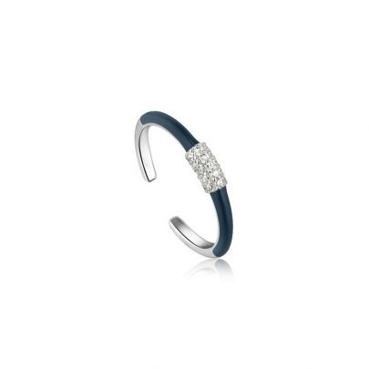 Ania Haie zilveren Blue Enamel Carabiner ring met emaille en zirkonia, R031-01H-B