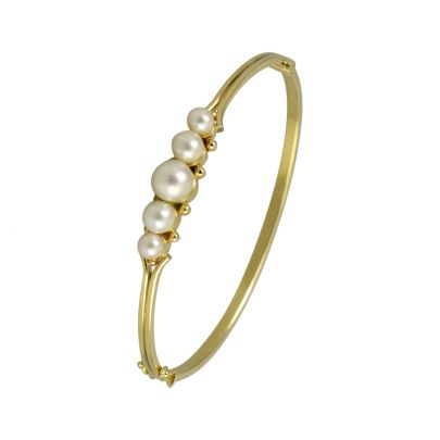 Geelgouden slavenarmband met zoutwater cultivé parels