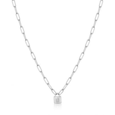 Ania Haie zilveren Chuncky Chain Padlock ketting met zirkonia 45 cm., N032-01H