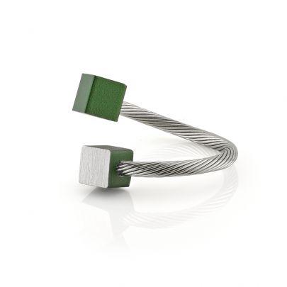 Clic aluminium/stalen ring met groene kubussen, R4GR Aluminium Edelstaal Clic by Suzanne