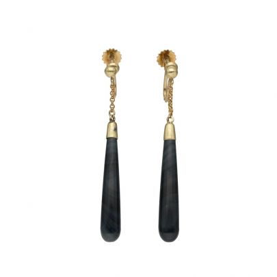 Geelgouden pegeloorhangers met onyx Goud