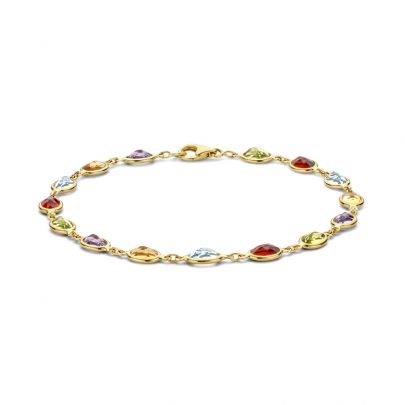 Rikkoert geelgouden armband met topaas, amethist, citrien, peridot en granaat 18,5 cm.