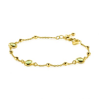 Zinzi goud op zilveren armband met groene zirkonia 17 - 20 cm.