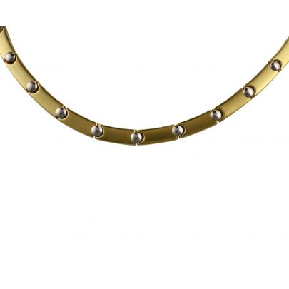 18 kt. Bicolor gouden buisschakel ketting 42 cm.