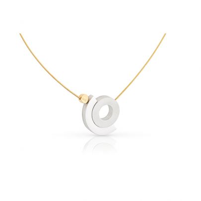 Clic aluminium/stalen bicolor ketting met ring in halve ring 43 cm., C248G