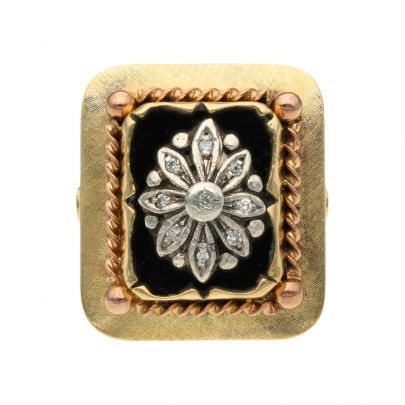 Geelgouden ring met onyx en diamant Goud Zilver