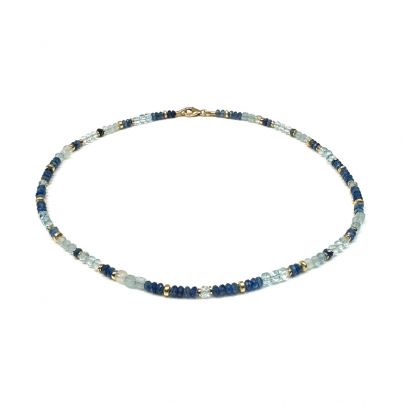 Stones in Style goud op zilveren ketting met kyaniet, aquamarijn en topaas 45 cm.