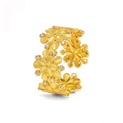 Bernd Wolf goud op zilveren bloemen ring met zirkonia, 55300001156-056