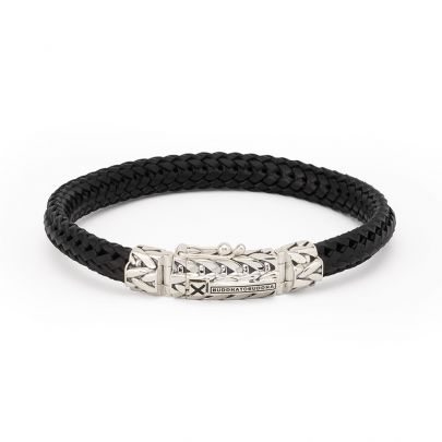 Buddha to Buddha Nurul/Ellen Mix zwart lederen armband 19 cm., 863BL E Zilver Leer Buddha to Buddha