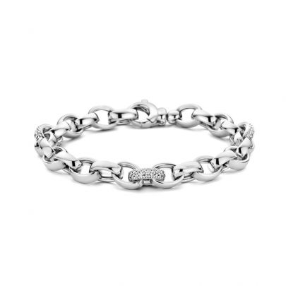 Rikkoert zilveren jasseron schakelarmband met zirkonia 19 cm. Zilver Rikkoert Huiscollectie