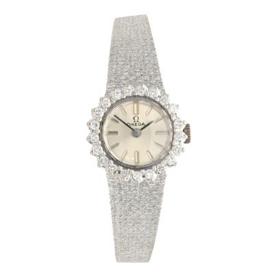 Omega witgouden dames polshorloge met diamant