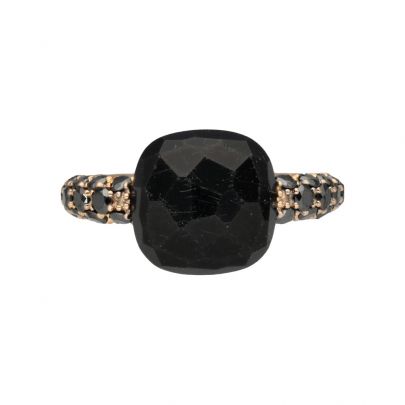 RosÈgouden Pommelato Capri ring met onyx en zwarte diamant, ItaliÎ ca. 2000 Goud