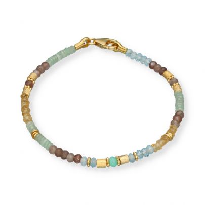 Stones in Style goud op zilveren ketting met citrien, aquamarijn, maansteen, amazoniet en chrysoliet 43 cm., N-24-13682 GO Verguld zilver Stones in Style