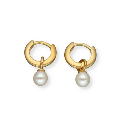 Stones in Style goud op zilveren oorringen met witte zoetwaterparels, E-24-66900 GO Verguld zilver Stones in Style