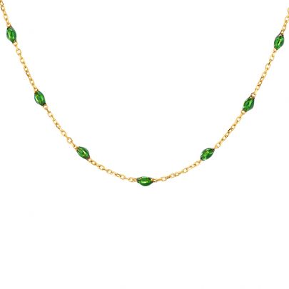 Blush geelgouden ketting met groen emaille 42 cm., 3162YRG, 3162YRG