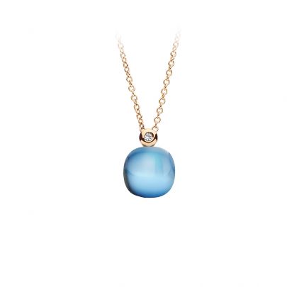 Bigli Mini Sweety roségouden ketting met blauwe topaas, turquoise en diamant 42 cm., 20H73Rbtmpturch_42 Goud Bigli