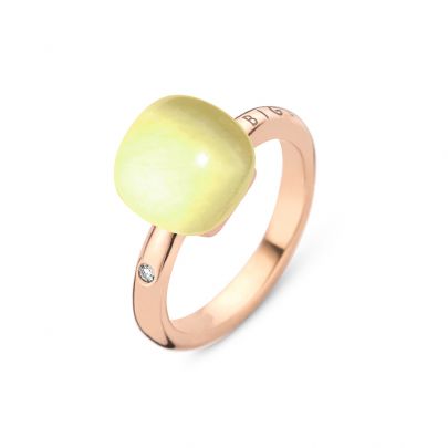 Bigli Mini Sweety roségouden ring met citroenkwarts en diamant, 20R88Rlqmp-56 Goud Bigli