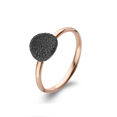 Bigli Mini Waves roségouden ring met zwarte diamant