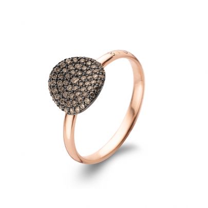 Bigli Mini Waves roségouden ring met bruine diamant, 23R185Rbrdbr-56 Goud Bigli