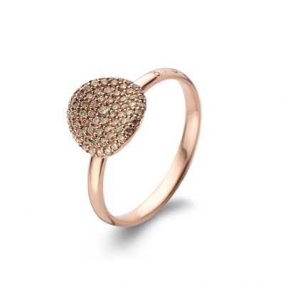 Bigli Mini Waves roségouden ring met bruine diamant, 23R185Rbrdia-56 Goud Bigli