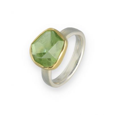 Margoni 18 kt. geelgouden/zilveren ring met groene peridot Goud Zilver Margoni