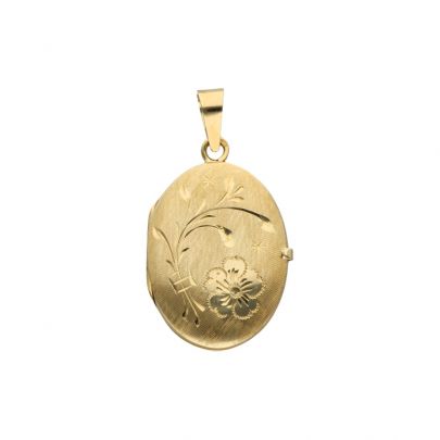 Geelgouden medaillon met bloemgravure, Nederland ca. 1970 Goud