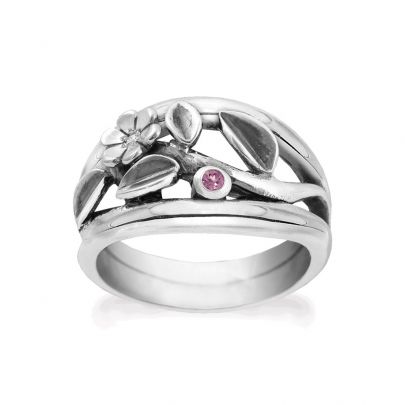 Rabinovich zilveren Leaf Vine ring met zirkonia en roze toermalijn, 81603097-54 Zilver Rabinovich