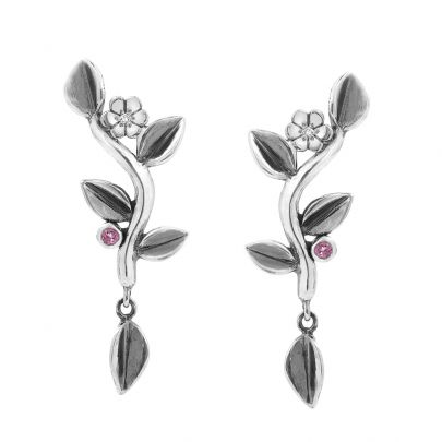 Rabinovich zilveren Leaf Vine oorhangers met zirkonia en roze toermalijn, 81604097 Zilver Rabinovich