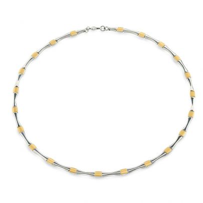 Boccia bicolor vergulde/titanium ketting 45 cm.