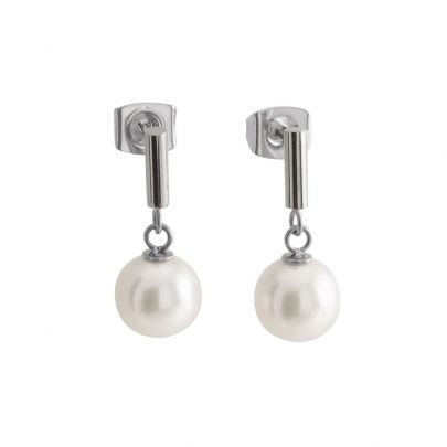 Boccia titanium oorhangers met witte parel